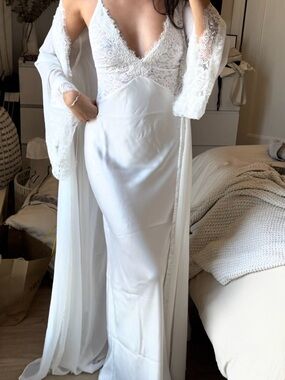 Elegant White Lace Satin Slip Dress- NEW